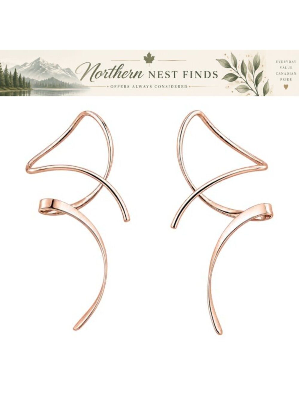 14K Rose Gold Spiral Threader Earrings Hand Bent Dangle Drop